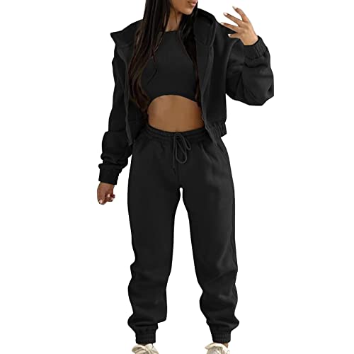 Ansenesna Bauchfreier Jogginganzug 3 Teilig Damen Mit Kapuze Zweiteiler Trainingsanzug Damen Bauchfrei Sportanzug Frauen Crop Jogging Jogginganzug Frauen Zweiteilig Sport Hosenanzug Im Joggingstyle von Ansenesna