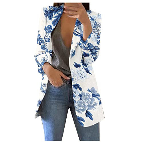 Ansenesna Blazer Damen Lang Elegant Longblazer Tailliert Winter Damenblazer Langarm Wintermantel Frauen Blumen Aufdruck Damenmantel Kuschelig Damen-Blazer von Ansenesna