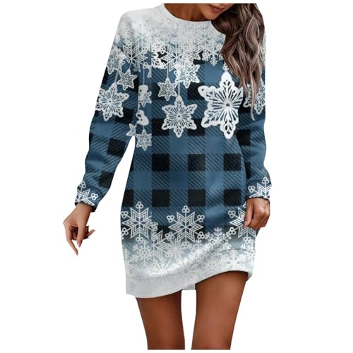 Ansenesna Blusenkleid Damen Langarm Weihnachtskleid Damen Tunika Kleid Damen Herbst Winter Herbstkleid Frauen Elegant Muster Winterkleid Weihnachts Kleider von Ansenesna