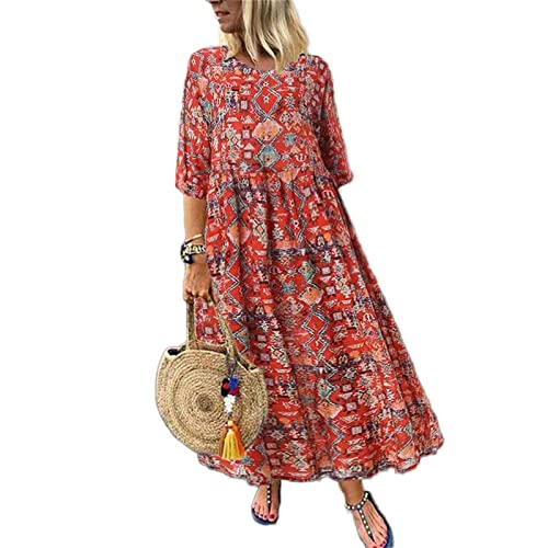 Ansenesna Boho Kleid Damen Lang Maxikleider Damen Sommer Vintage Lange Sommerkleid Damen Luftige Sommerkleider Mit Ärmeln Elegant Italienische Kleider Frauen Baggy Elegante Damenkleider Strandkleid von Ansenesna