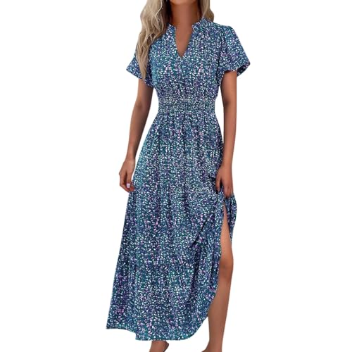 Ansenesna Boho Kleid Damen Lang Maxikleider Damen Sommer Vintage Lange Sommerkleid Damen Luftige Sommerkleider Mit Ärmeln Elegant Italienische Kleider Frauen Baggy Elegante Damenkleider Strandkleid von Ansenesna