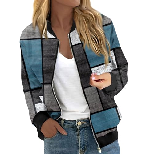 Ansenesna Bomberjacke Damen Winter Blumen Winterjacke Damen Elegant mit Reissverschluss Wintermantel Frauen Ohne Kapuze Damen-Jacken Zipper College Jacke Kurz Mantel Aufdruck Damenmantel von Ansenesna