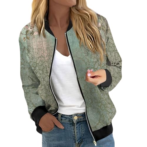 Ansenesna Bomberjacke Damen Winter Blumen Winterjacke Damen Elegant mit Reissverschluss Wintermantel Frauen Ohne Kapuze Damen-Jacken Zipper College Jacke Kurz Mantel Aufdruck Damenmantel von Ansenesna