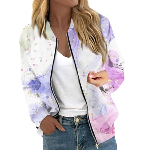 Ansenesna Bomberjacke Damen Winter Reissverschluss Winterjacke Damen Elegant Farbverlauf College Jacke Zipper Wintermantel Frauen Ohne Kapuze Damen-Jacken Warm Mantel Langarm Damenmantel von Ansenesna