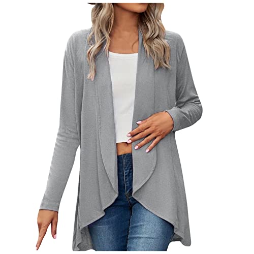 Ansenesna Cardigan Damen Lang Dünn Strickjacke Damen Elegant Langarm Cardigan Frauen Mit Wasserfallkragen Mantel Vorne Kurz Hinten Lang Damenstrickjacke von Ansenesna