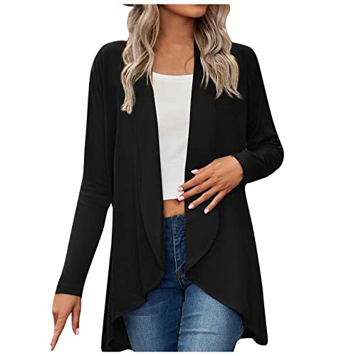Ansenesna Cardigan Damen Lang Dünn Strickjacke Damen Elegant Langarm Cardigan Frauen Mit Wasserfallkragen Mantel Vorne Kurz Hinten Lang Damenstrickjacke von Ansenesna