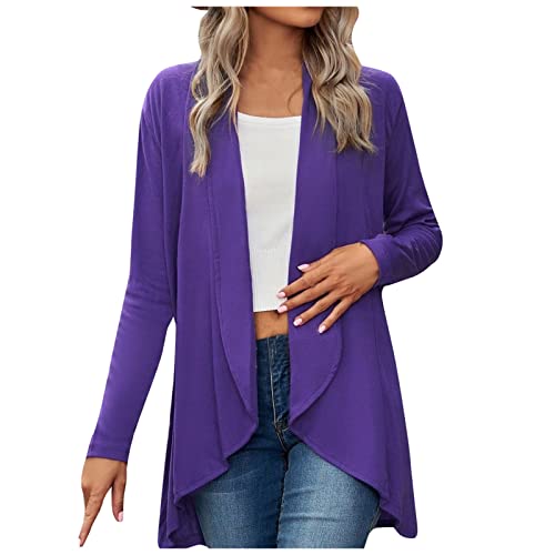Ansenesna Cardigan Damen Lang Dünn Strickjacke Damen Elegant Langarm Cardigan Frauen Mit Wasserfallkragen Mantel Vorne Kurz Hinten Lang Damenstrickjacke von Ansenesna