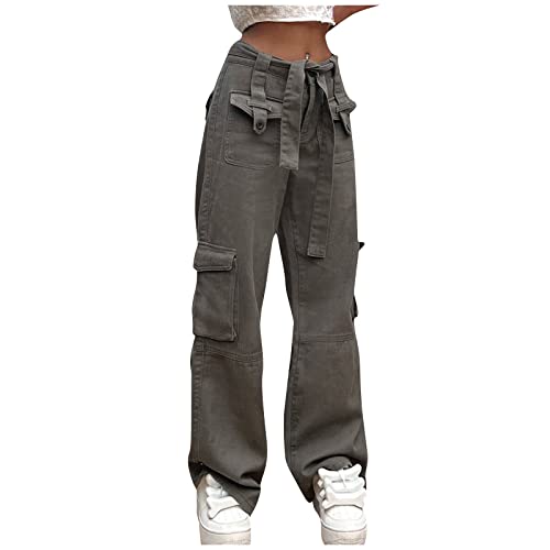 Ansenesna Cargo Hose Damen Baggy Mit Seitentaschen Hosen Elegant Frauen Cargohose Vintage Viele Taschen Freizeithose von Ansenesna