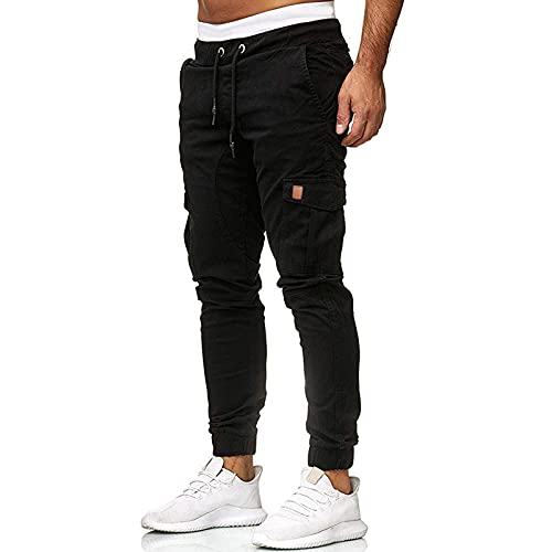 Ansenesna Cargohose Herren Gummibund Mit Seitentaschen Cargo Hosen Lang Männer mit Drawstring Jogginghose Chino Hose mit Bündchen Slim Fit (Schwarz,XL) von Ansenesna