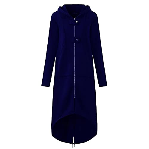 Ansenesna Damen Hoodie Herbst Winter Lang Groesse Elegant Windbreaker Mit Kapuze Mädchen Vintage Vorne Kurz Hinten Lang Mantel (XXL, Marineblau) von Ansenesna