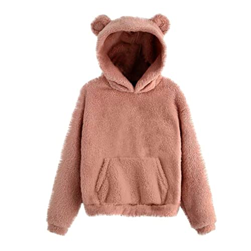 Ansenesna Damen Hoodie Mit Ohren Teddyfleece Pullover Flauschig Warm Kapuze Elegant Pullover Frauen Plüsch Fleece Einfarbig Pulli von Ansenesna