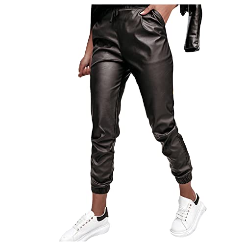 Ansenesna Damen Hose Lederoptik Gummibund Leder Hose Mit Gummizug Lederhose Elegant Frauen Kordelzug Hosen Lederimitat Matt Lange Beine Hose mit Bündchen Ansenesna Damen Hose Lederoptik Gummibund Leder Hose Mit Gummizug Lederhose Elegant Frauen Kordelzug Hosen Lederimitat Matt Lange Beine Hose mit Bündchen von Ansenesna