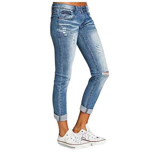 Ansenesna Damen Jeans Hose Bootcut Löcher Elegant Hosen Frauen Risse Ripped Lang Denim Freizeithose Destroyed Zerissene Schmales Bein Jeans (Himmelblau,XXL) von Ansenesna
