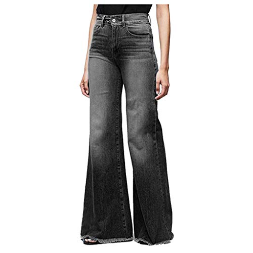 Ansenesna Damen Jeans Schlaghose Slim Fit Elegant Hose Frauen Flared Denim Weites Bein Vintage Hosen (Schwarz,M) von Ansenesna
