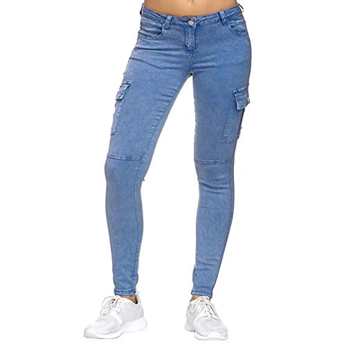 Ansenesna Damen Jeggings Hose Skinny Stretch Elegant Jeggins Frauen Lang Eng Schmales Bein Hosen Mit Seitentaschen Einfarbig Freizeithose (Blau, S) von Ansenesna