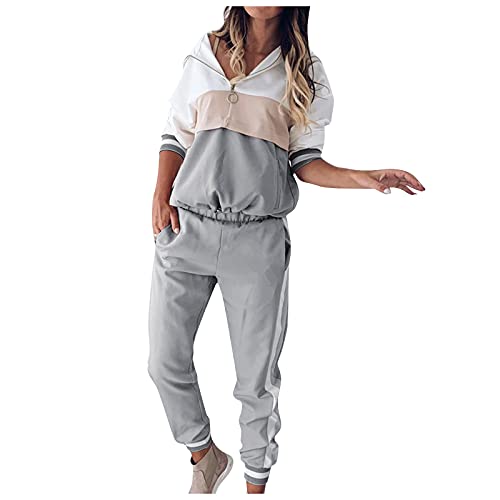 Ansenesna Damen Jogginganzug mit Kapuze Elegant Hausanzug Reißverschluss Frauen Zweiteilig Trainingsanzug 2 Teilig Sportanzug Langarm Hoodie und Hose Jogginghose (Grau,L) von Ansenesna