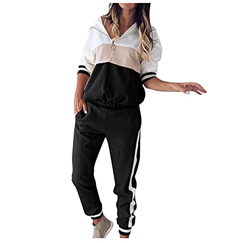 Ansenesna Damen Jogginganzug mit Kapuze Elegant Hausanzug Reißverschluss Frauen Zweiteilig Trainingsanzug 2 Teilig Sportanzug Langarm Hoodie und Hose Jogginghose (Schwarz,L) von Ansenesna