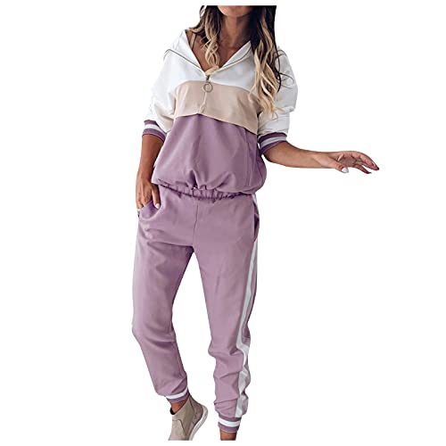 Ansenesna Damen Jogginganzug mit Kapuze Elegant Hausanzug Reißverschluss Frauen Zweiteilig Trainingsanzug 2 Teilig Sportanzug Langarm Hoodie und Hose Jogginghose (Violett,L) von Ansenesna