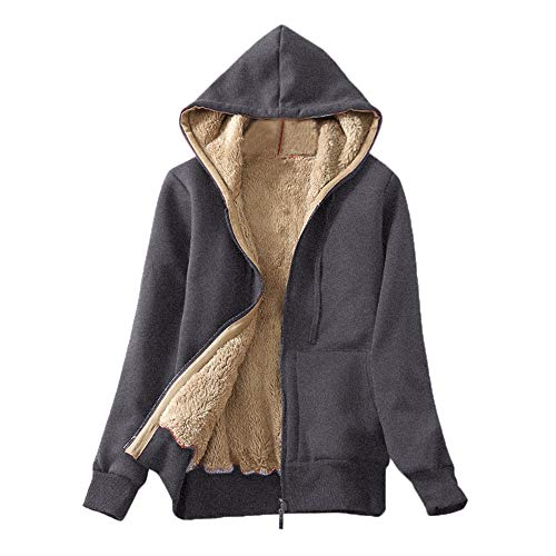 Damen Sweatjacke Gefüttert mit Kapuze Winter Warm Elegant Mantel Frauen Innenfutter Kapuzenjacken (Grau, XXXXL) von Ansenesna
