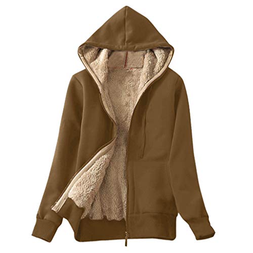 Ansenesna Damen Sweatjacke Gefüttert mit Kapuze Winter Warm Elegant Mantel Frauen Innenfutter Kapuzenjacken (Khaki, XL) von Ansenesna