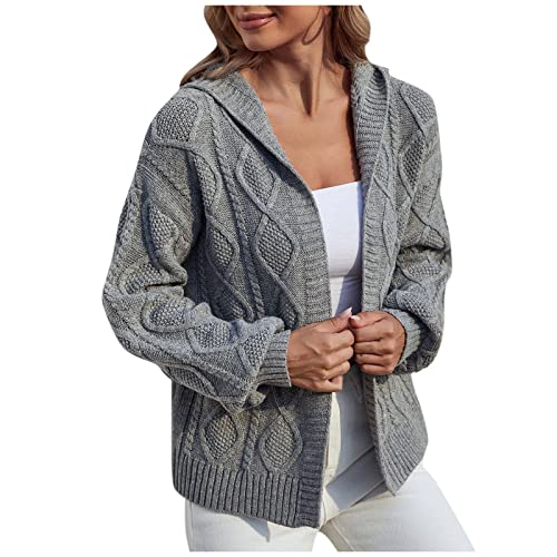 Ansenesna Dicke Strickjacke Damen Grobstrick Mit Kapuze Kurz Strickjacken Warm Zopfmuster Frauen Cardigan Mit Schalkragen Strickmantel Damen Dicker Strick Elegant Winter Trachtenjacke von Ansenesna