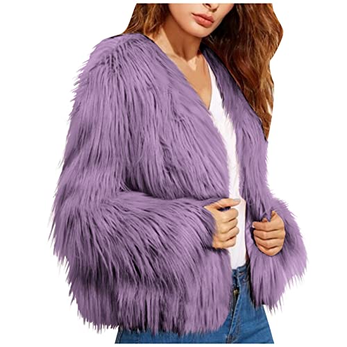 Ansenesna Felljacke Damen Winter Kurz Winterjacke Damen Mit Fell Flauschig Wintermantel Warm Elegant Pelz Mantel Frauen Plüsch Fellmantel Warme Pelzmantel Langarm Thermo Pelzjacke von Ansenesna