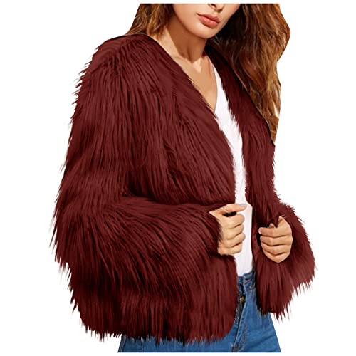 Ansenesna Felljacke Damen Winter Kurz Winterjacke Damen Mit Fell Flauschig Wintermantel Warm Elegant Pelz Mantel Frauen Plüsch Fellmantel Warme Pelzmantel Langarm Thermo Pelzjacke von Ansenesna
