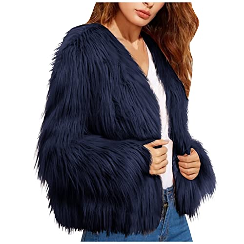 Ansenesna Felljacke Damen Winter Kurz Winterjacke Damen Mit Fell Flauschig Wintermantel Warm Elegant Pelz Mantel Frauen Plüsch Fellmantel Warme Pelzmantel Langarm Thermo Pelzjacke von Ansenesna