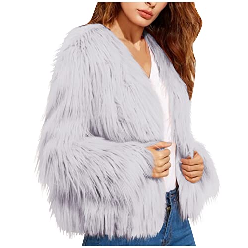 Ansenesna Felljacke Damen Winter Kurz Winterjacke Damen Mit Fell Flauschig Wintermantel Warm Elegant Pelz Mantel Frauen Plüsch Fellmantel Warme Pelzmantel Langarm Thermo Pelzjacke von Ansenesna