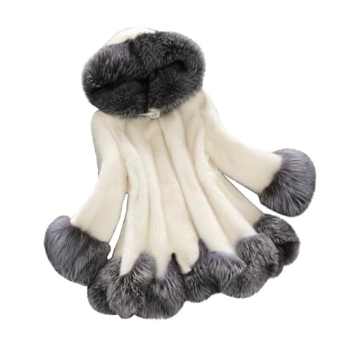 Ansenesna Felljacke Damen Winter Mit Kapuze Flauschig Wintermantel Damen Warm Gefüttert Fellmantel Elegant Plüsch Fellkapuze Pelzmantel Frauen Kunstfell Dicke Pelzjacke Thermo Mantel von Ansenesna