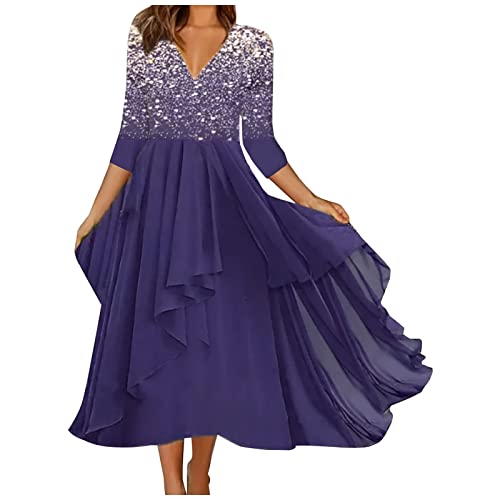 Ansenesna Festliche Kleider Für Hochzeit Hochzeitskleider Damen V Ausschnitt Chiffonkleid Damen Halbarm Abschlusskleider Frauen A Linie Wadenlang Ballkleider Frauen Chiffon Kleider Leichte Sommerkleid von Ansenesna