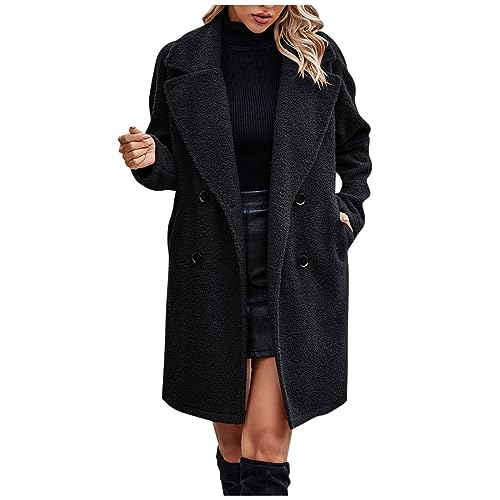 Ansenesna Fleecejacke Damen Lang Mit Kapuze Winterjacke Damen Warm Flauschig Lange Wintermantel Elegant Fleece Dicke Mantel Jacke Frauen Winter Plüsch Damenmantel Mit Knöpfen Damen-Jacken von Ansenesna