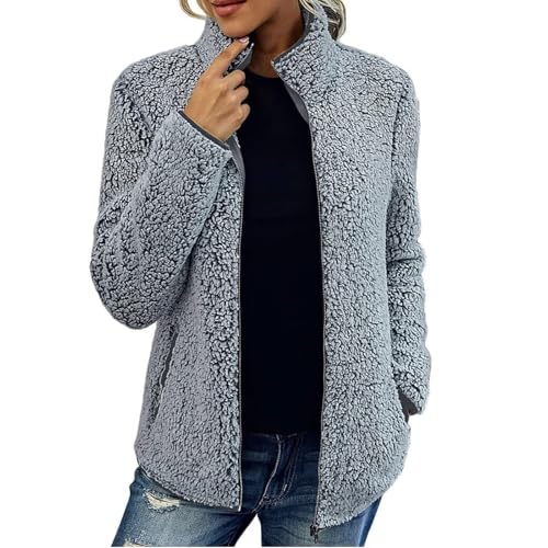 Ansenesna Fleecejacke Damen Ohne Kapuze Winterjacke Damen Warm Flauschig Wintermantel Elegant Fleece Dicke Mantel Frauen Winter Gefüttert Plüsch Teddyjacke mit Reissverschluss Damen-Jacken von Ansenesna