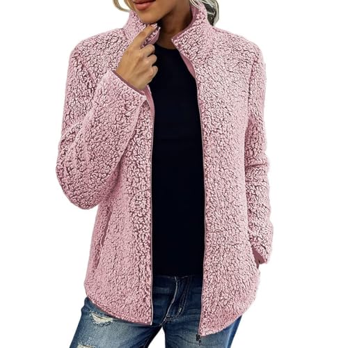Ansenesna Fleecejacke Damen Ohne Kapuze Winterjacke Damen Warm Flauschig Wintermantel Elegant Fleece Dicke Mantel Frauen Winter Gefüttert Plüsch Teddyjacke mit Reissverschluss Damen-Jacken von Ansenesna