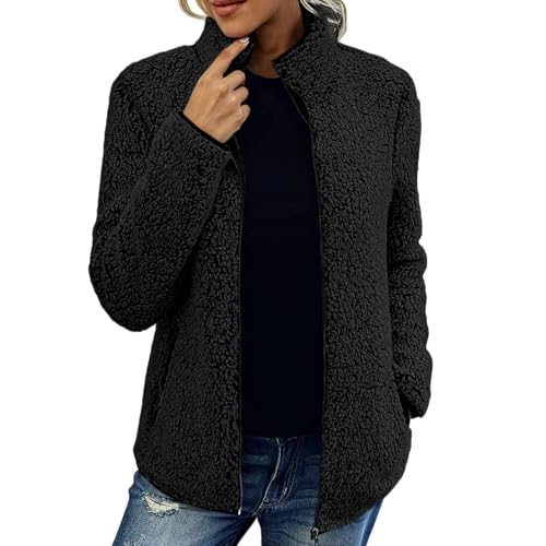 Ansenesna Fleecejacke Damen Ohne Kapuze Winterjacke Damen Warm Flauschig Wintermantel Elegant Fleece Dicke Mantel Frauen Winter Gefüttert Plüsch Teddyjacke mit Reissverschluss Damen-Jacken von Ansenesna