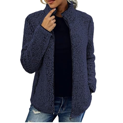 Ansenesna Fleecejacke Damen Ohne Kapuze Winterjacke Damen Warm Flauschig Wintermantel Elegant Fleece Dicke Mantel Frauen Winter Gefüttert Plüsch Teddyjacke mit Reissverschluss Damen-Jacken von Ansenesna