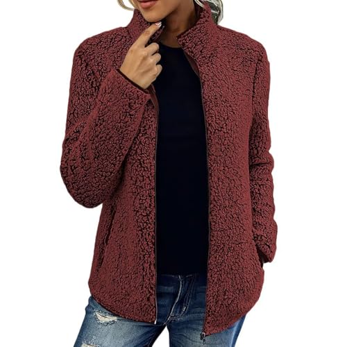 Ansenesna Fleecejacke Damen Ohne Kapuze Winterjacke Damen Warm Flauschig Wintermantel Elegant Fleece Dicke Mantel Frauen Winter Gefüttert Plüsch Teddyjacke mit Reissverschluss Damen-Jacken von Ansenesna