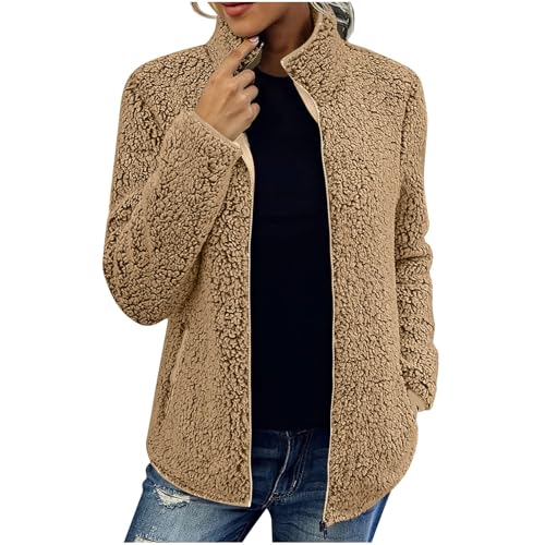 Ansenesna Fleecejacke Damen Ohne Kapuze Winterjacke Damen Warm Flauschig Wintermantel Elegant Fleece Dicke Mantel Frauen Winter Gefüttert Plüsch Teddyjacke mit Reissverschluss Damen-Jacken von Ansenesna