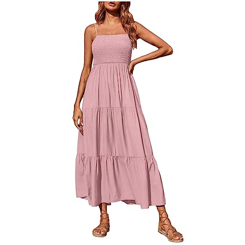 Ansenesna Gesmoktes Kleid Damen Sommer Lang Spaghettiträger Sommerkleid Damen Maxi Elegant Maxikleid Rückenfrei Elegante Kleider Frauen Träger Sommerkleider Damen Leicht Und Luftig Strandkleid von Ansenesna