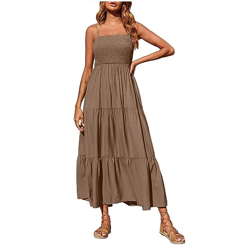 Ansenesna Gesmoktes Kleid Damen Sommer Lang Spaghettiträger Sommerkleid Damen Maxi Elegant Maxikleid Rückenfrei Elegante Kleider Frauen Träger Sommerkleider Damen Leicht Und Luftig Strandkleid von Ansenesna