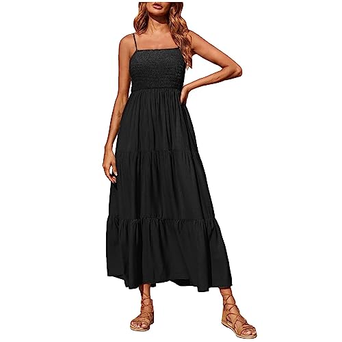 Ansenesna Gesmoktes Kleid Damen Sommer Lang Spaghettiträger Sommerkleid Damen Maxi Elegant Maxikleid Rückenfrei Elegante Kleider Frauen Träger Sommerkleider Damen Leicht Und Luftig Strandkleid von Ansenesna