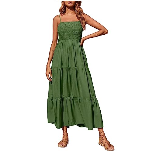 Ansenesna Gesmoktes Kleid Damen Sommer Lang Spaghettiträger Sommerkleid Damen Maxi Elegant Maxikleid Rückenfrei Elegante Kleider Frauen Träger Sommerkleider Damen Leicht Und Luftig Strandkleid von Ansenesna