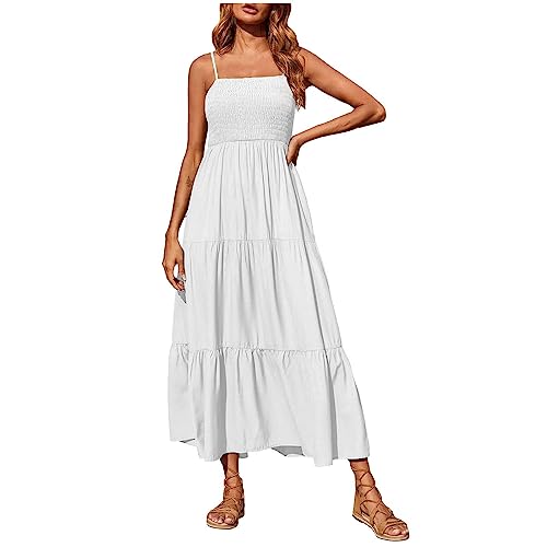 Ansenesna Gesmoktes Kleid Damen Sommer Lang Spaghettiträger Sommerkleid Damen Maxi Elegant Maxikleid Rückenfrei Elegante Kleider Frauen Träger Sommerkleider Damen Leicht Und Luftig Strandkleid von Ansenesna