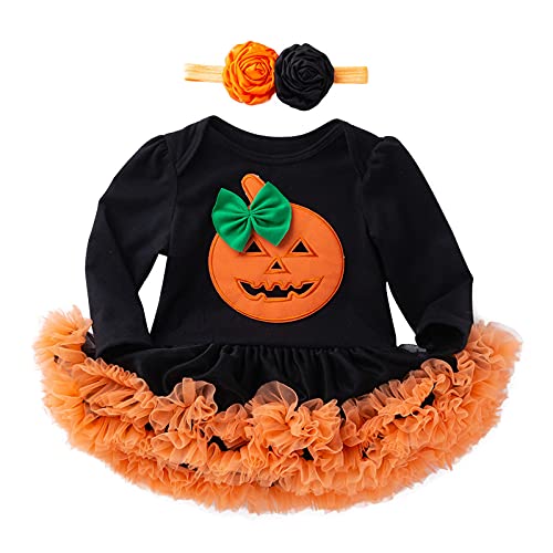 Ansenesna Halloween Kostüm Baby Mädchen Kürbis Tüll Kleid und Stirnband Outfits Kleidung Set von Ansenesna