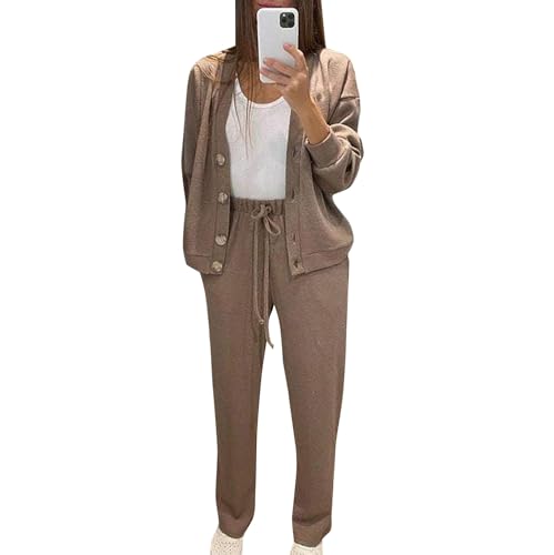Ansenesna Hausanzug Damen Kuschelig Winter Elegant 2-Teilig Hosenanzug Frauen Weites Bein Loungewear Set Kuschel Locker Zweiteiler Zuhause Anzug Freizeitanzug von Ansenesna