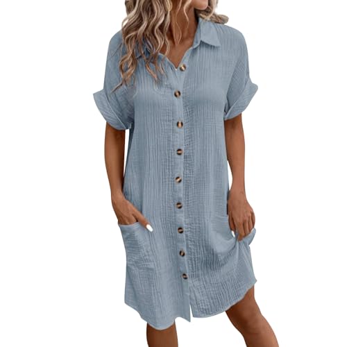 Ansenesna Hemdkleid Damen Sommer Kurz Musselin Kleid mit Knopfleiste Sommerkleid Damen Leicht Elegant Sommerkleider Damen Leicht Und Luftig Kleider mit Taschen Frauen Gerader Schnitt Blusenkleid Ansenesna Hemdkleid Damen Sommer Kurz Musselin Kleid mit Knopfleiste Sommerkleid Damen Leicht Elegant Sommerkleider Damen Leicht Und Luftig Kleider mit Taschen Frauen Gerader Schnitt Blusenkleid von Ansenesna