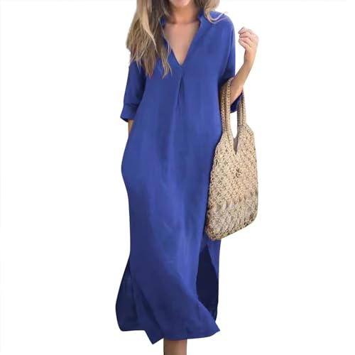 Ansenesna Hemdkleid Damen Sommer Lang Sommerkleid Damen Elegant V Ausschnitt Sommerkleider Damen Leicht und Luftig Kaftan Kleider Frauen 3/4 Ärmel Hemdblusenkleid Locker Kleid Ansenesna Hemdkleid Damen Sommer Lang Sommerkleid Damen Elegant V Ausschnitt Sommerkleider Damen Leicht und Luftig Kaftan Kleider Frauen 3/4 Ärmel Hemdblusenkleid Locker Kleid von Ansenesna