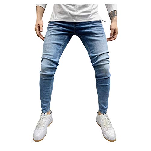 Ansenesna Herren Jeans Löcher Slim Fit Lang Denim Hose Männer Destroyed Zerrissen Jeanshose (Blau,S) von Ansenesna