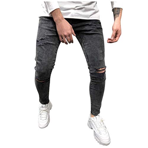 Ansenesna Herren Jeans Mit Löcher Destroyed Slim Fit Hose Männer Denim Zerrissen Ripped Risse Streetwear Jeanshose (Schwarz,L) von Ansenesna