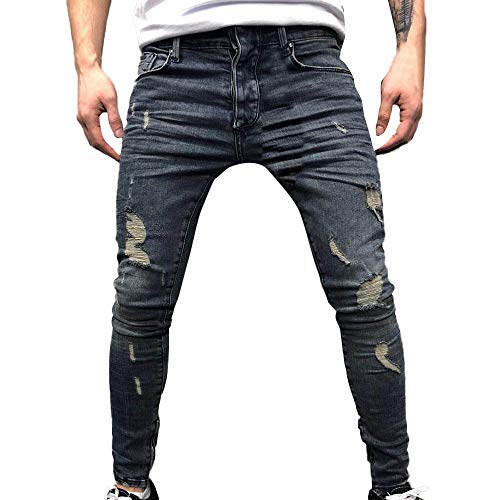 Ansenesna Herren Jeans Mit Löcher Slim Fit Vintage Hose Männer Ripped Risse Denim Hose Destroyed Zerrissen Lang Jeanshose (Blau,40) von Ansenesna